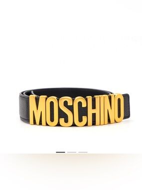 Moschino Black Leather Belt with Bold Gold Logo